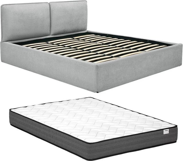 Vente-unique Bett Tenese mit Bettkasten in Lichtgrau, B/T: 180 x 200 cm, H: 225 cm - Bild 1