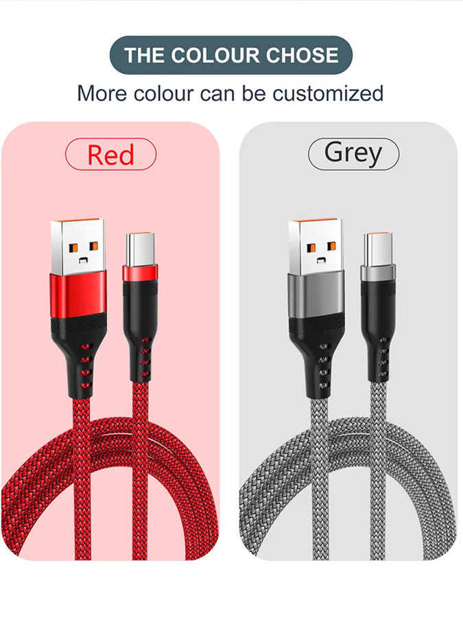 Lann 2er-Set USB-A auf USB-C Schnellladekabel mit 6A und Nylon-Geflecht in Grau und Rot - Bild 6