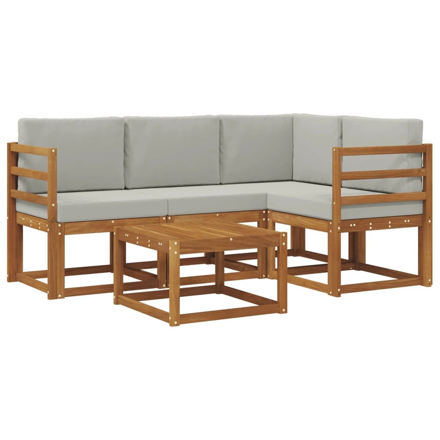 vidaXL Outdoor-Sofagarnitur L-Form aus Akazienholz mit 5 Kissen in Grau und Natur - Bild 2