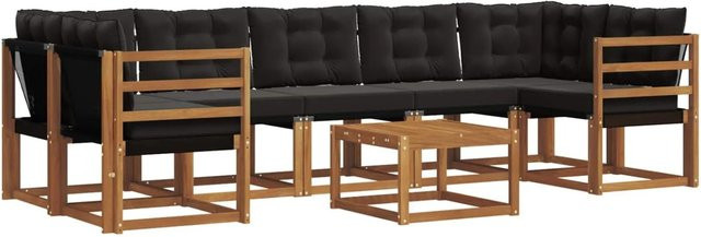 vidaXL 8-tlg. Outdoor-Sofagarnitur in L-Form aus Akazienholz mit Kissen in Natur und Schwarz - Bild 1