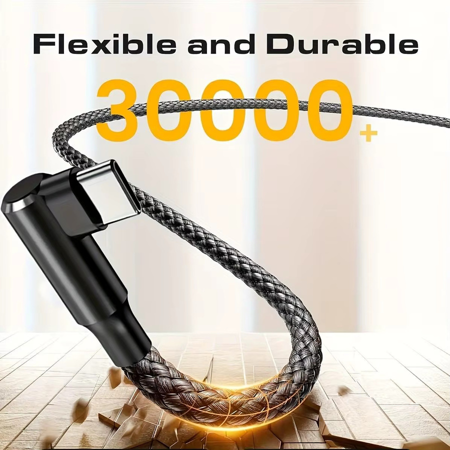 LAIHONEN USB-C Schnelllade-Datenkabel 60W mit 90 Grad Winkel, schwarzes Nylon-Geflechtkabel für Samsung, iPhone 15 und iPad - Bild 4