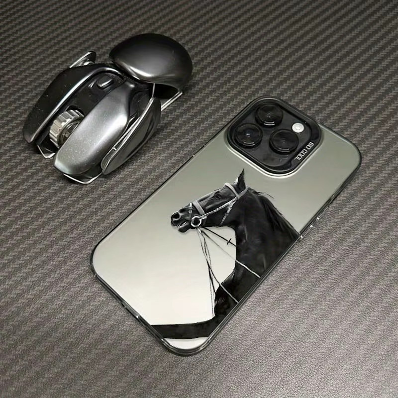 Galvanisierte TPU-Handyhülle mit Kriegspferd-Muster für Apple iPhone (Modelle: 17 Pro Max, 16, 15, 14, 13, 12, 11, Xs, Xr, X, 7, 8, Mini, Plus, Pro Max, SE) in Schwarz - Bild 4