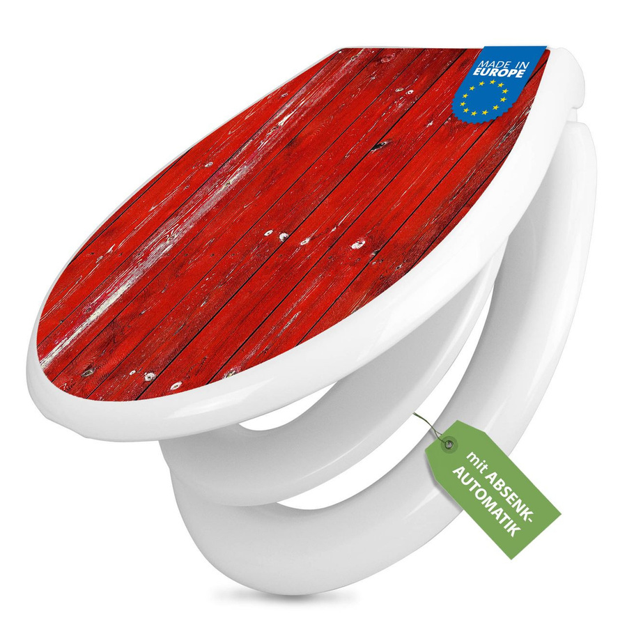 banjado Klobrille mit Absenkautomatik und Kindersitz in Weiss mit Motiv Rote Holzlatten - Bild 1
