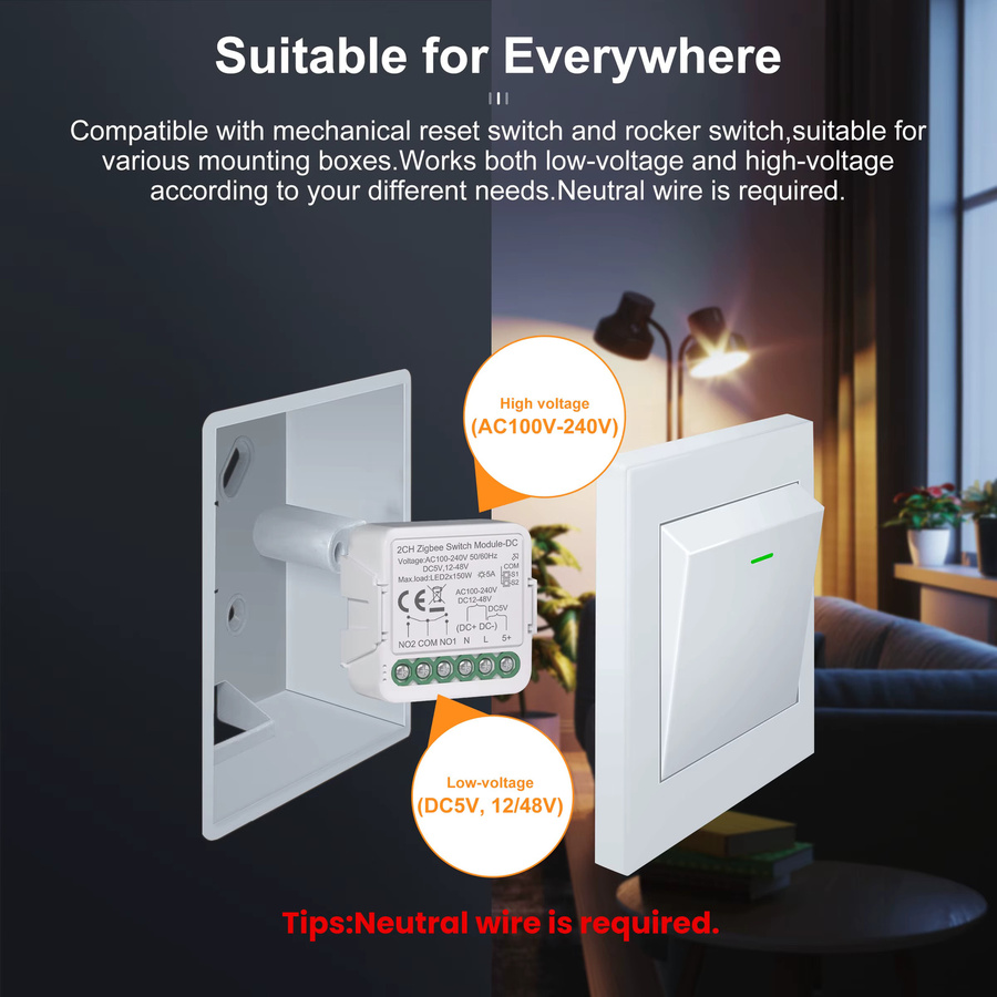 GIRIER Tuya ZigBee 3.0 Smart Trockenkontakt-Schaltmodul in Weiß für Hausautomation kompatibel mit Alexa - Bild 2