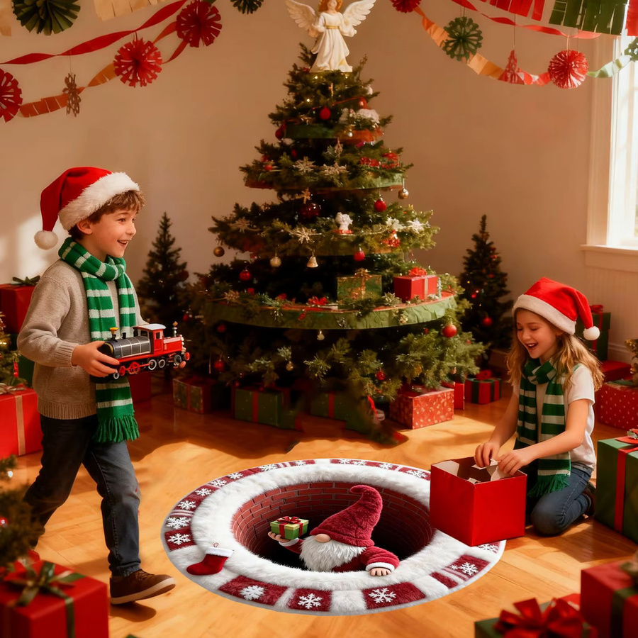 Runder 3D-Illusion-Weihnachtsteppich in Multicolour, rutschfest, Durchmesser: 60 cm - Bild 5