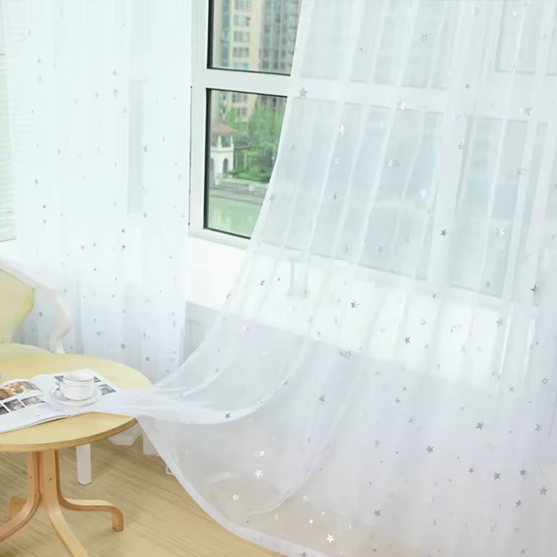 Bilu Tüllvorhang mit silbernen Sternen in Transparent, Landhausstil, B: 100 cm, H: 200 cm - Bild 4