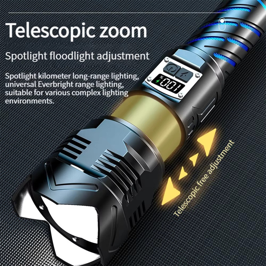 KENSUN LED-Taschenlampe in Schwarz, USB wiederaufladbare taktische Taschenlampe aus Metall für Outdoor und Sport - Bild 3