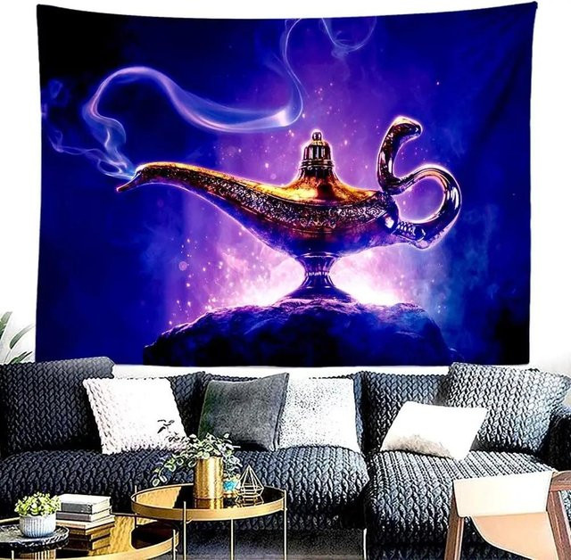 JMG Household Supplies Wandteppich Aladdin Lampe mit Mandala-Design in Blau, Breite: 120 cm, Höhe: 180 cm - Bild 1