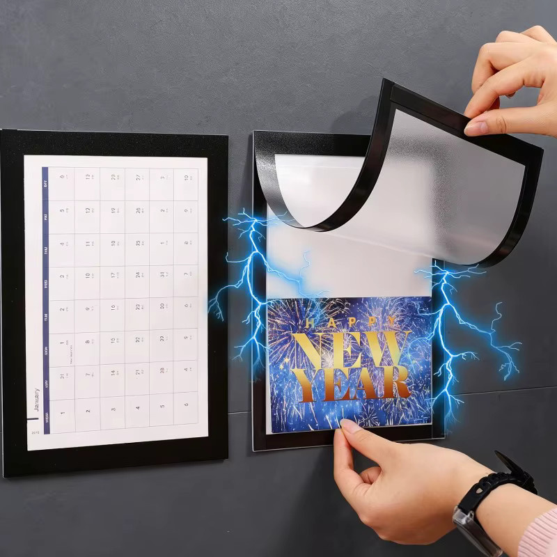 Magnetischer Bilderrahmen für A4 und A3, selbstklebender Kunststoff-Fotorahmen in Schwarz für Kühlschrank, Büro und Zuhause - Bild 2