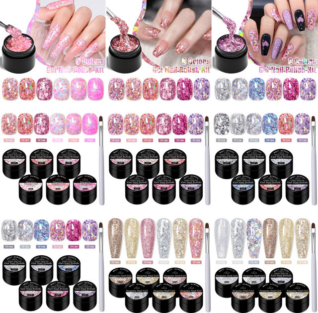 MEET ACROSS Gel Nagellack Set, 7 Teile, Rosa, Schimmernd, 8 ml - Bild 1