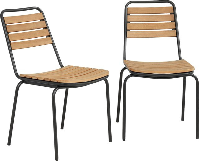 Outsunny Gartenstuhl 2er Set aus Stahl und Holz in Naturholz Braun, wetterfeste stapelbare Gartenstühle mit Rückenlehne für Terrasse und Balkon - Bild 1