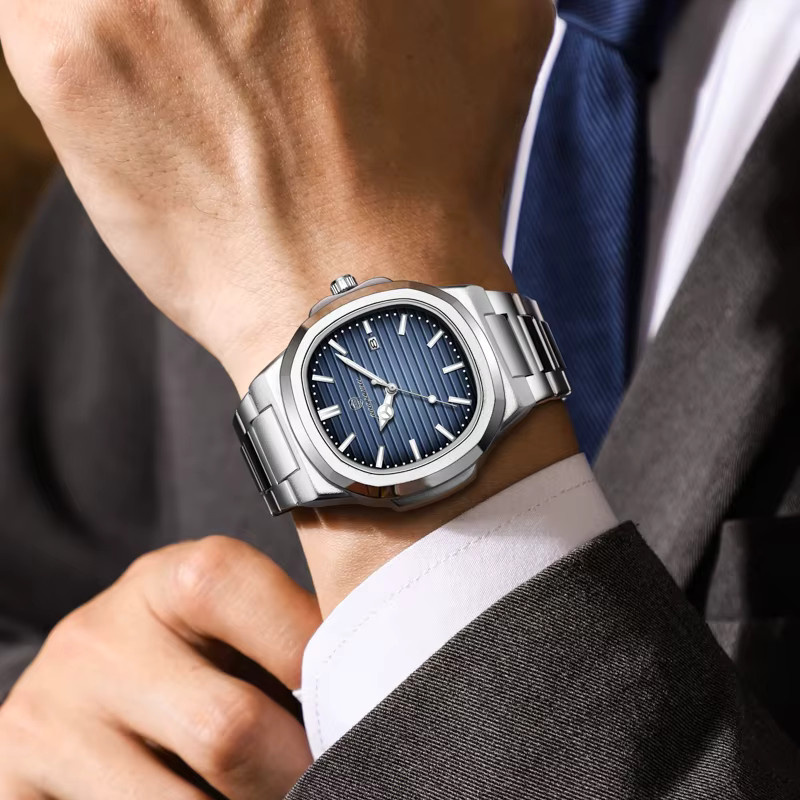 PAAZOMU Armbanduhr, Quarz, Edelstahl, Eckig, Blau, Herren - Bild 5