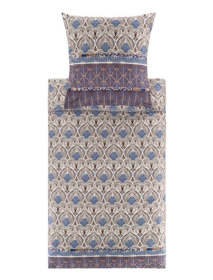 Bassetti Mako-Satin Bettwäsche NAIROBI mit floralem Naturmuster in Braun und Blau - Bild 1