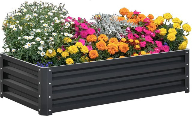 Outsunny Hochbeet aus verzinktem Stahl in Grau mit offenem Boden, B: 120 cm, T: 60 cm, H: 30,5 cm - Bild 1