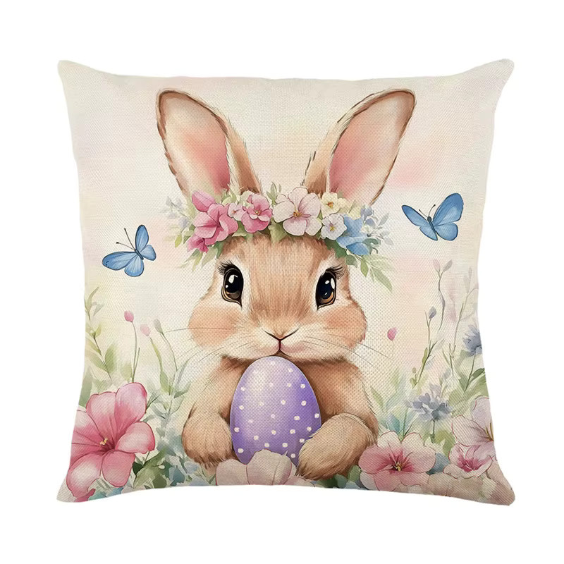 VIKAMA Oster-Kissenbezug mit Kaninchen-Motiv, quadratisch, Breite: 30 cm, Höhe: 30 cm - Bild 2