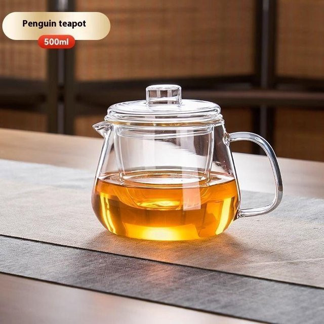 Yiran Furniture Teekanne aus Glas mit Brühfunktion und Infuser, transparent/schwarz - Bild 1