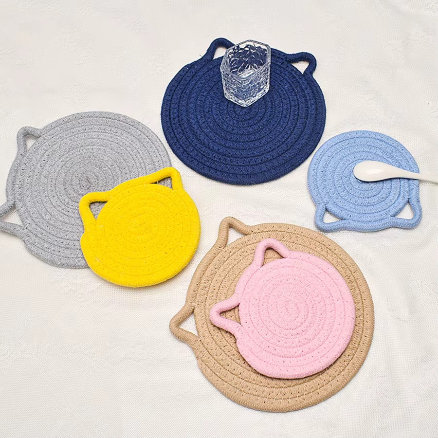 Runde Tischsets von IEFMO im Boho-Stil, dunkelblau, geflochten und rutschfest - Bild 4