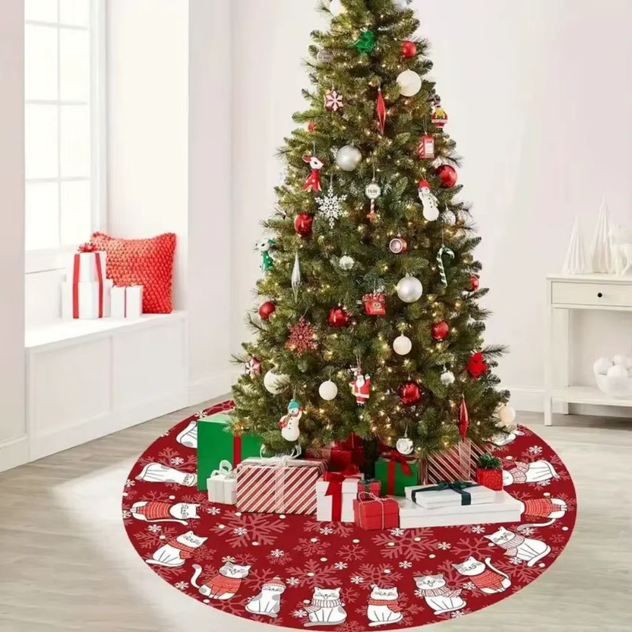 VIKAMA Weihnachtsbaumrock in Rot mit Schneeflocken und Cartoon-Katzen-Design - Bild 2