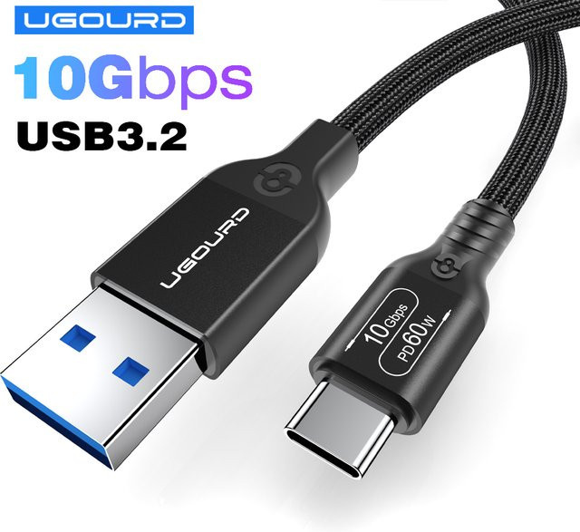 UGOURD USB-A auf USB-C Kabel, Schwarz, 10 Gbit/s Datenübertragung und 60 W Schnellladung (USB 3.2 / USB 3.1 Gen2) - Bild 1