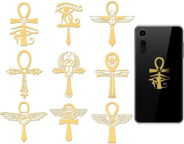 9 Stück selbstklebende Metallaufkleber in Gold mit ägyptischem Muster und Ankh-Symbol, Durchmesser: 4,06 cm - Bild 1