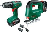 Bosch EasyImpact 18V-40 Akku-Schlagbohrschrauber und EasySaw 18V-70 Akku-Stichsäge Set in Grün - Bild 1
