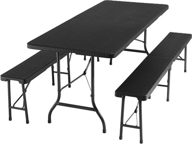 tectake Campingtischgarnitur Vani klappbar aus Kunststoff in Schwarz mit Rattanoptik B/T/H: 180 x 74 x 72 cm - Bild 2