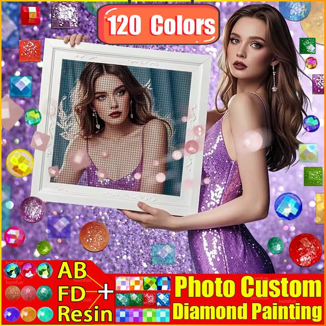 HOMFUN DIY 5D Diamantgemälde Set mit 120 Farben, Harz, Feenstaub und AB-Bohrern, Multicolor, Rechteckig - Bild 1