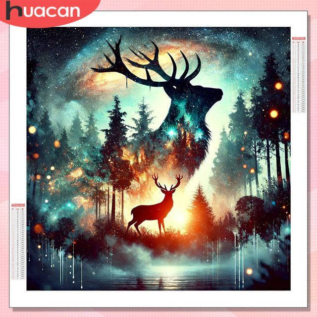 HUACAN Diamantgemälde Hirsch im Winterwald mit Strasssteinen als Wanddekoration für Weihnachten - Bild 1