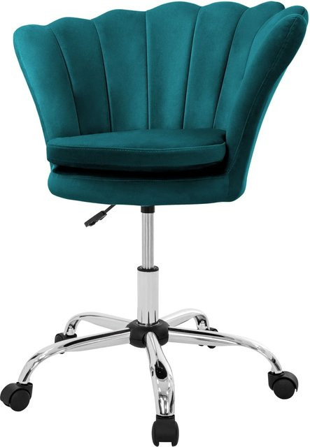 ML-Design Drehstuhl mit Muscheldesign aus Samt in Petrol, höhenverstellbar mit Rollen - Bild 2