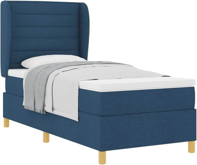 vidaXL Boxspringbett mit Matratze und Kopfteil in Blau, Hybrid-Konstruktion aus Federkern und Schaumstoff, B/T: 90 x 190 cm - Bild 1