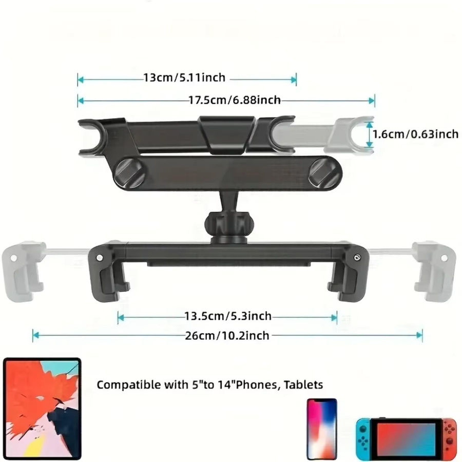 DUTRIEUX Auto-Tablet-Halterung für Kopfstützen in Schwarz, kompatibel mit Handys und Tablets von 4,7 bis 12,9 Zoll wie iPad Air und Mini - Bild 2