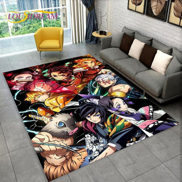 YunhengTechnology Anime Demon Slayer Flächenteppich mit Kinder-Motiv, rutschfest und waschbar, Polyester, Mehrfarbig, Breite: 70 cm, Tiefe: 100 cm - Bild 1