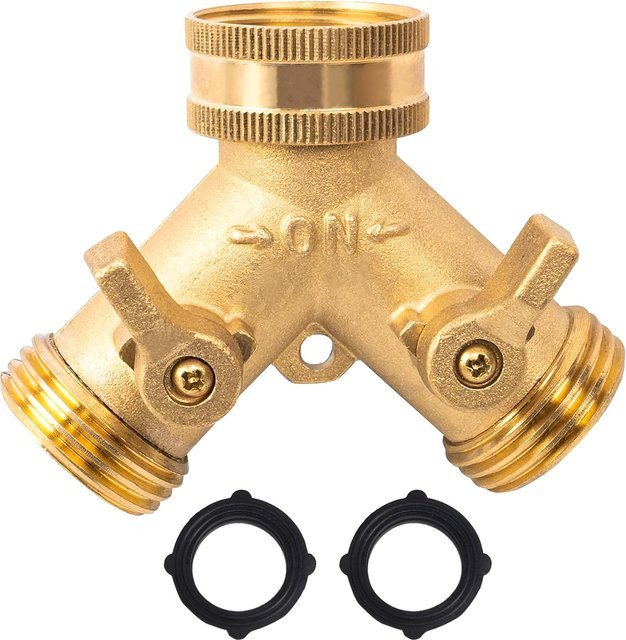 3/4 Zoll 2-Wege-Gartenschlauch-Splitter aus Messing in Gold, Y-Typ Wasserhahnbewässerungsanschluss und Verteiler für den Außenhahn, 3er Set - Bild 1