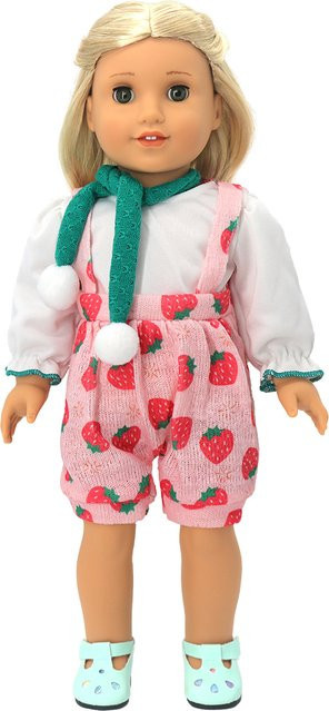 LIN KUN 18-Zoll-Puppen-Overall-Set mit Erdbeer-Print, Puppenkleidungszubehör, Rosa / Pink - Bild 1