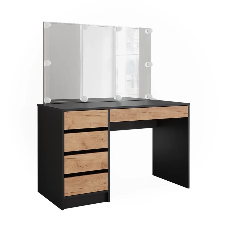 Vicco Schminktisch Sherry in Anthrazit, Gold und Eiche mit LED-Beleuchtung und Spiegel, Breite: 120 cm, Tiefe: 75 cm, Höhe: 55 cm - Bild 2