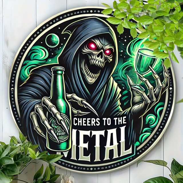 Rundes Aluminium-Wandschild Potdemiel Cheers to the Metal im Vintage-Design, Durchmesser: 20 cm, Mehrfarbig - Bild 1