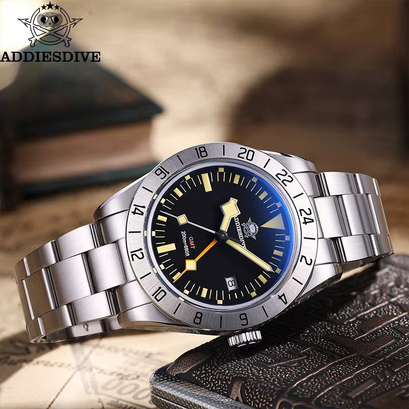 ADDIESDIVE Armbanduhr GMT, Edelstahl, Schwarz, 39 mm, Herren - Bild 2