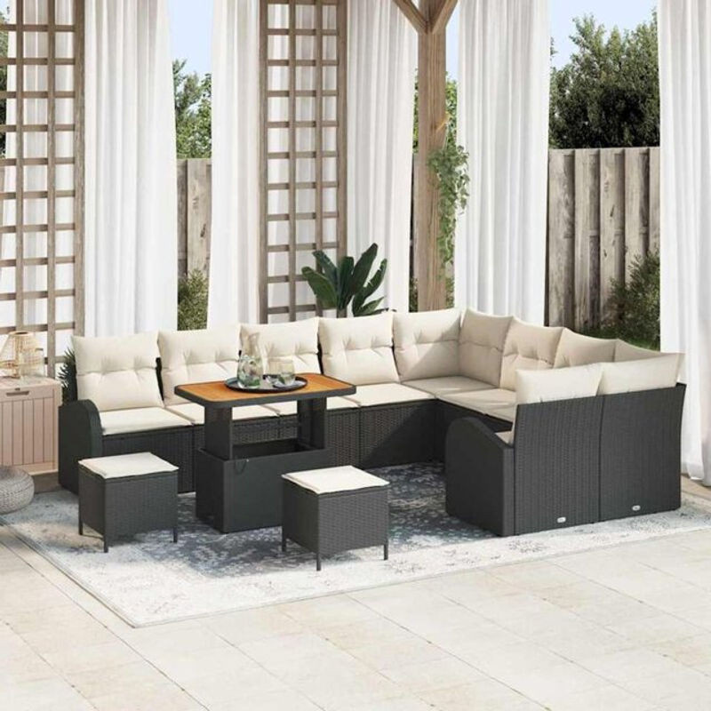 Vidaxl Garten-Sofa-Set aus Polyrattan in Schwarz und Creme, 12-teiliges Loungemöbel-Set, B/T/H: 90 x 55 x 71 cm - Bild 1