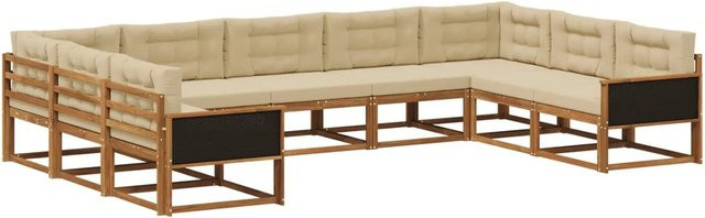 vidaXL Outdoor-Sofagarnitur in U-Form aus Akazienholz mit Kissen, Farbe: Natur und Beige - Bild 1