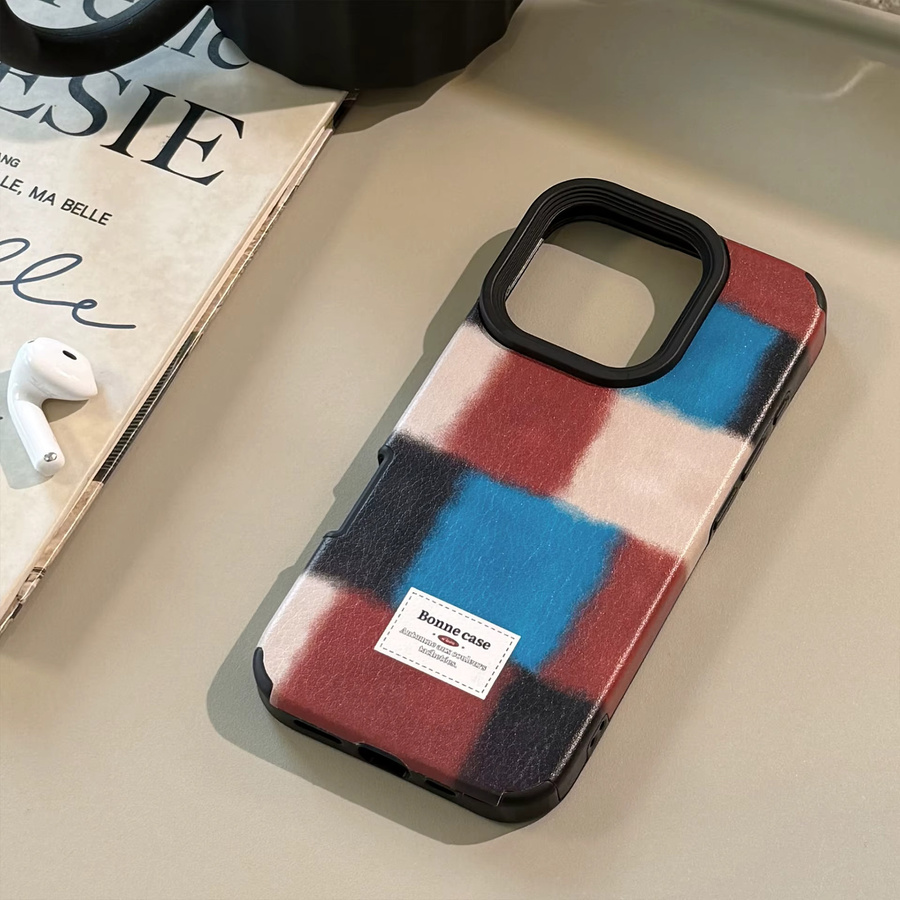 MUQGEW Handyhülle mit Vintage Retro Gittermuster und Ledertextur für iPhone 11 bis iPhone 17 Pro Max Plus, stoßfest, Multicolour - Bild 4