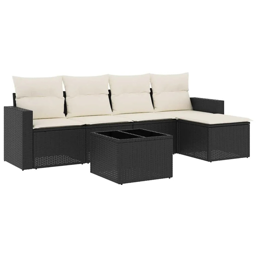 vidaXL 6-tlg Garten-Sofagarnitur in L-Form aus Polyrattan mit Kissen und Tisch in Schwarz - Bild 2
