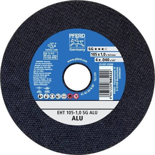 PFERD Trennscheibe EHT 105-1,0 SG ALU Leistungslinie für Aluminium, 25 Stück, Durchmesser: 105 mm, Breite: 1,0 mm, Bohrung: 16 mm, Farbe: Schwarz - Bild 1