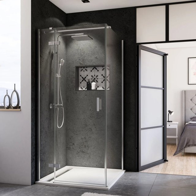 Breuer Quick72 Panorama Drehtür mit Festteil für Seitenwand, Glas transparent, Farbe Chrom/Silber, Breite: 90,0 cm - Bild 1