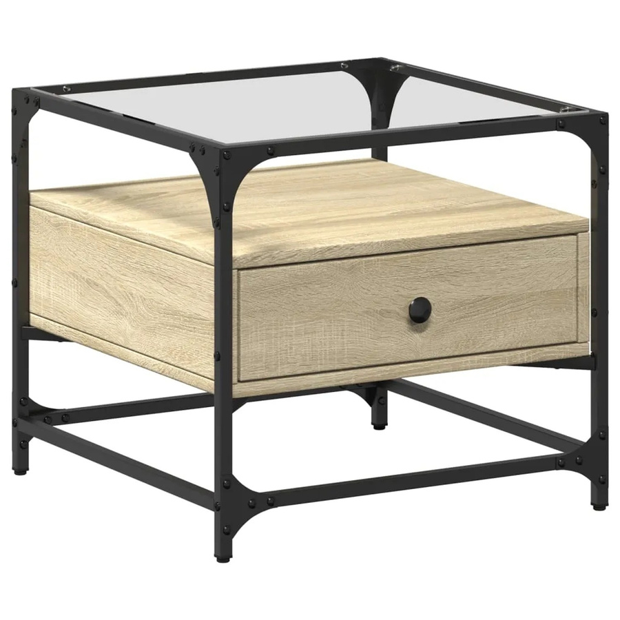 vidaXL Couchtisch mit Glasplatte in Sonoma-Eiche und Stahl, B/T/H: 50 x 50 x 45 cm - Bild 2