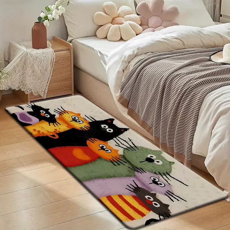 VIKAMA Teppich mit Cartoon-Katzenfamilie in Multicolor für Wohnzimmer, Küche oder Badezimmer - Bild 4