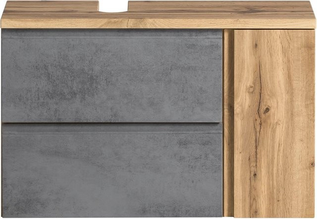 Held Möbel Unterbeckenschrank Ancona in Betongrau-Wotaneiche mit Ausschnitt, Breite: 85 cm, Höhe: 56 cm, Tiefe: 35 cm - Bild 1
