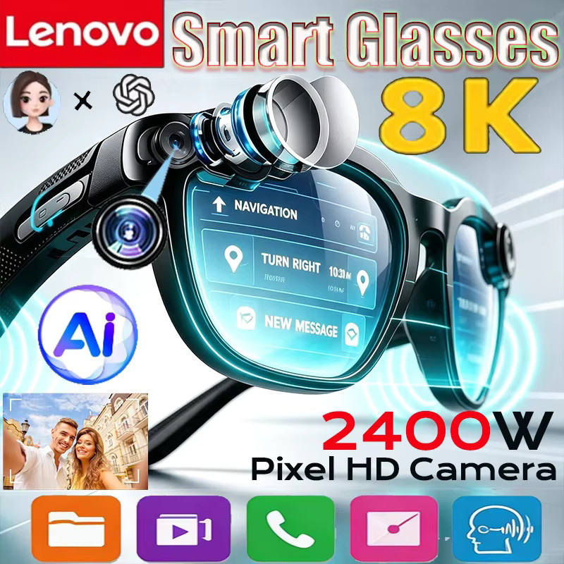 Lenovo 8K AI 1600MP Smarte Kabellose Bluetooth-Sonnenbrille in Schwarz mit Sprachassistent und Fotoaufnahme für Unisex - Bild 1