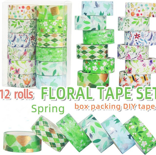 Buntes Washi-Tape-Set mit Goldfolie und Blumenmustern für Scrapbooking und Tagebücher, 6 bis 12 Rollen - Bild 1