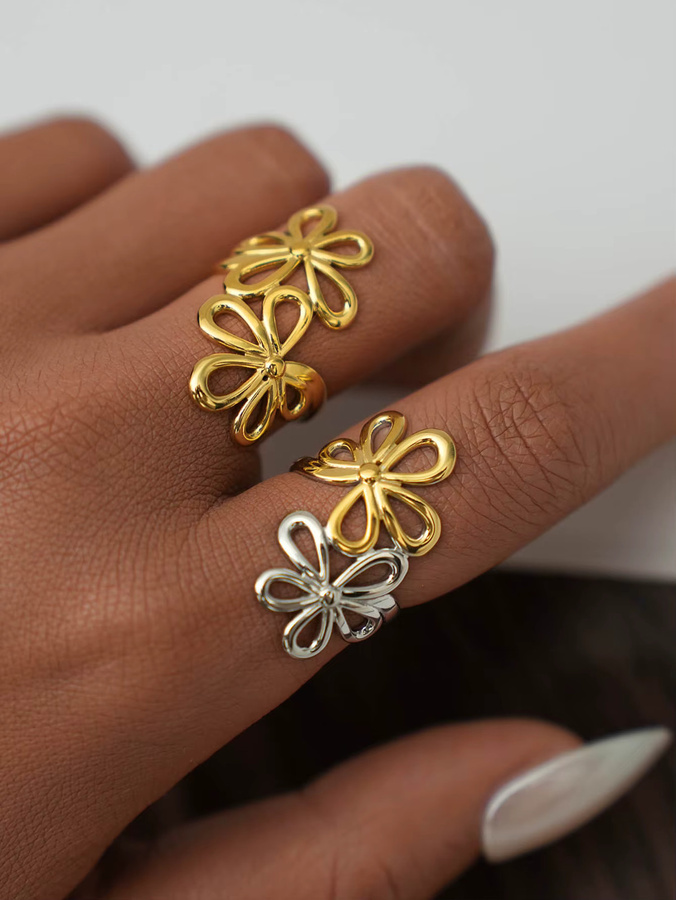 Uself Ring, Edelstahl, Bicolor, Damen, Unregelmäßige Blume - Bild 2