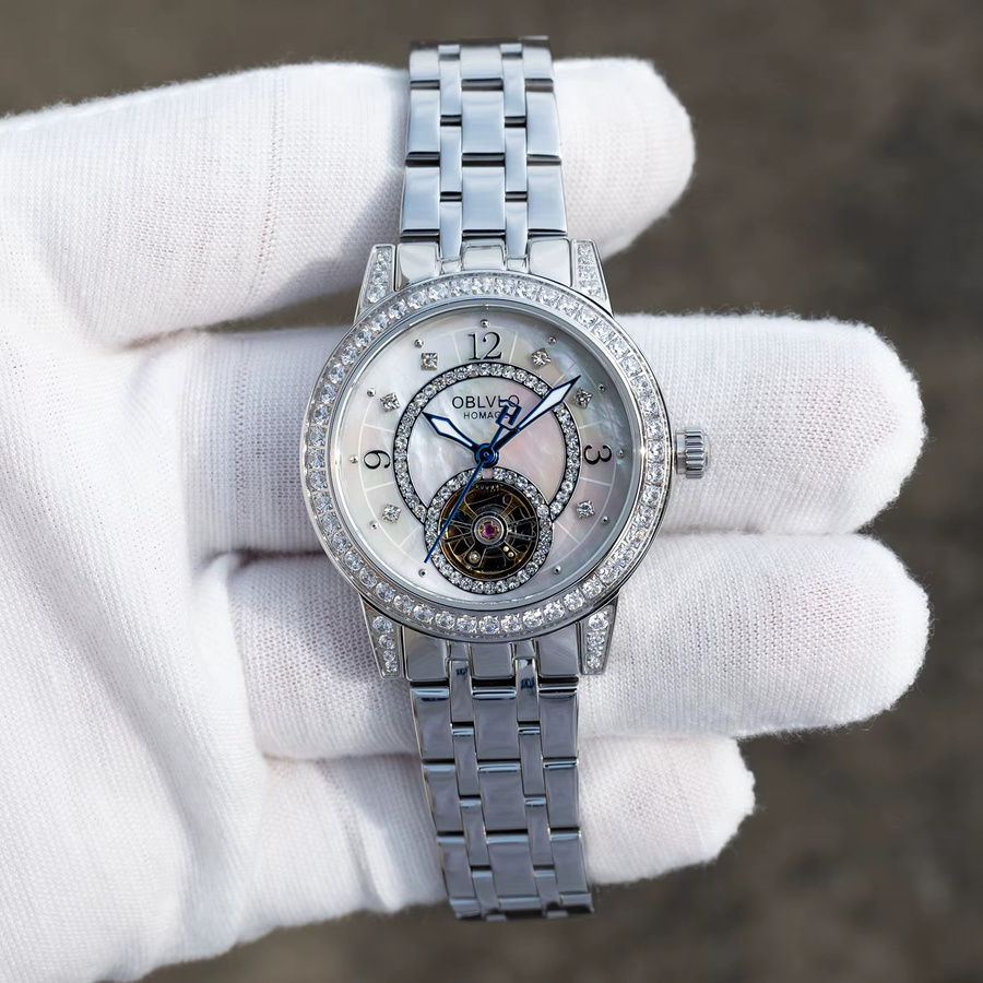 OBLVLO Armbanduhr, Automatik, Edelstahl, Diamant, Damen - Bild 3